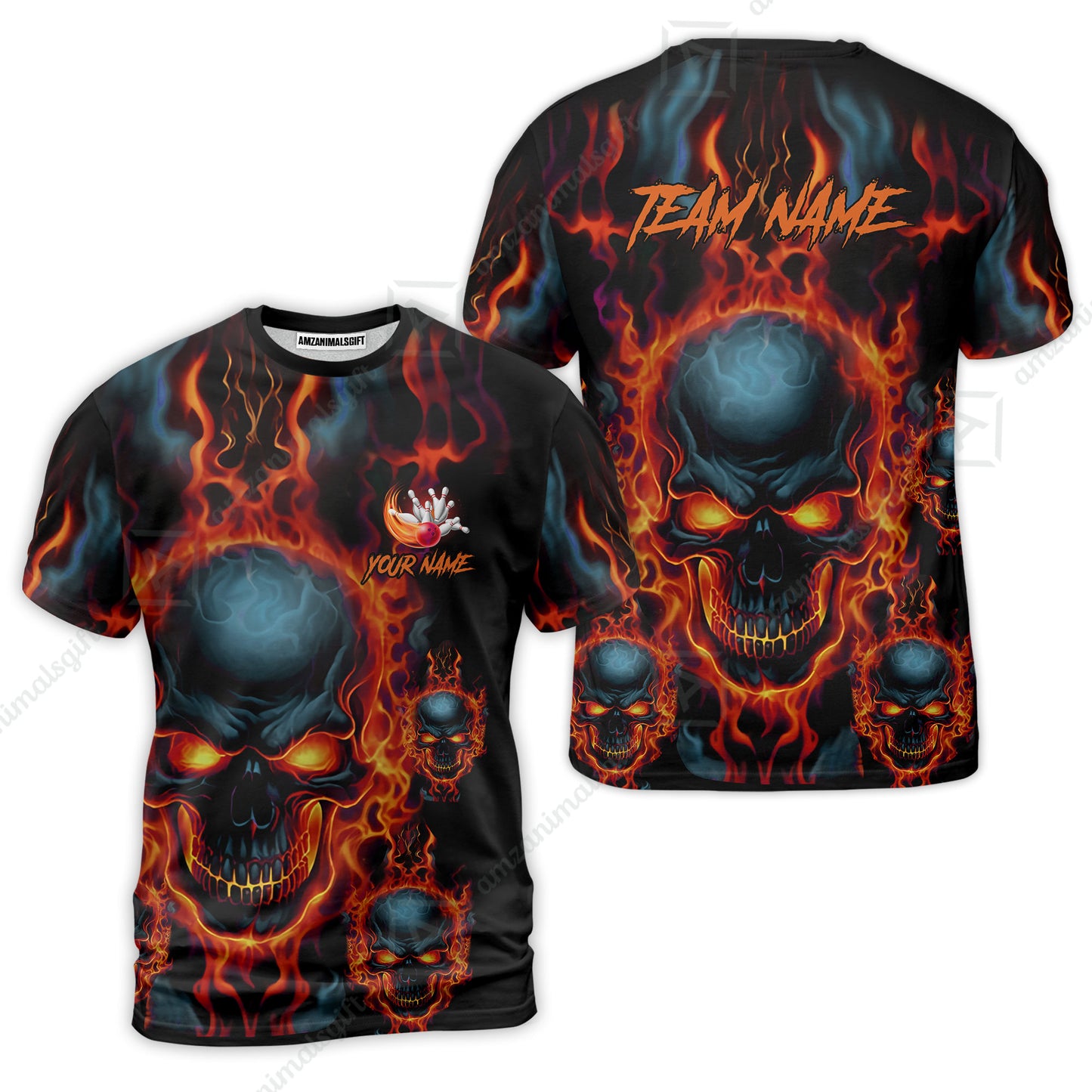 Bowling Customized Jersey Shirt Purple Flame Skull Bowling Tenpin Quarter Zip Shirt, Outfit For Bowlers, Bowling Team