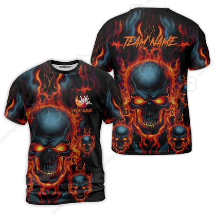 Bowling Customized Jersey Shirt Purple Flame Skull Bowling Tenpin Quarter Zip Shirt, Outfit For Bowlers, Bowling Team