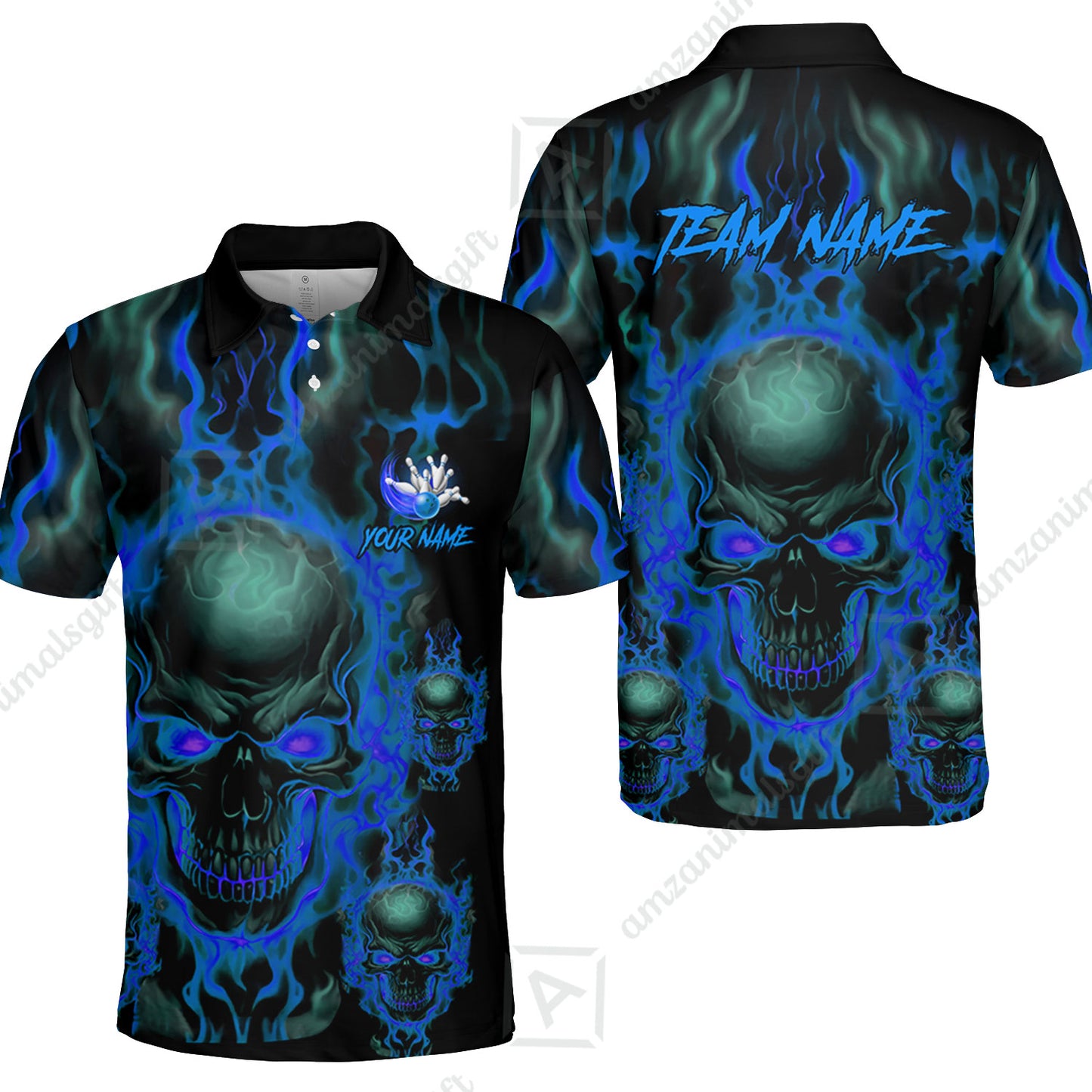 Bowling Customized Jersey Shirt Purple Flame Skull Bowling Tenpin Quarter Zip Shirt, Outfit For Bowlers, Bowling Team