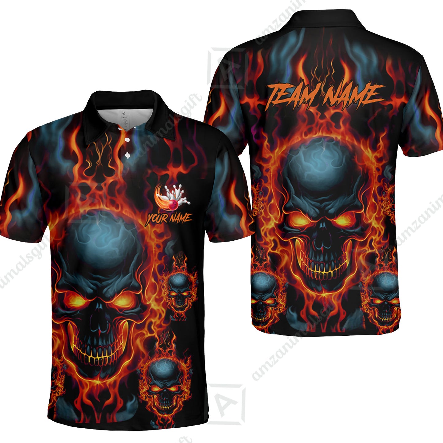 Bowling Customized Jersey Shirt Purple Flame Skull Bowling Tenpin Quarter Zip Shirt, Outfit For Bowlers, Bowling Team