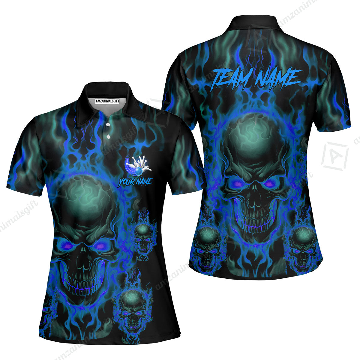 Bowling Customized Jersey Shirt Purple Flame Skull Bowling Tenpin Quarter Zip Shirt, Outfit For Bowlers, Bowling Team