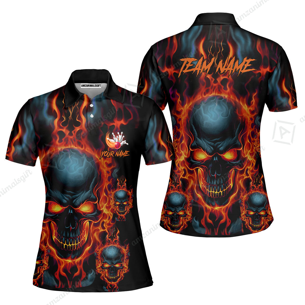Bowling Customized Jersey Shirt Purple Flame Skull Bowling Tenpin Quarter Zip Shirt, Outfit For Bowlers, Bowling Team