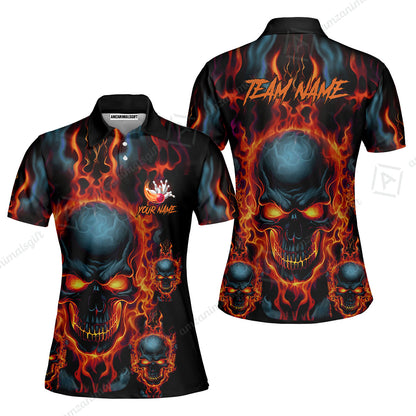 Bowling Customized Jersey Shirt Purple Flame Skull Bowling Tenpin Quarter Zip Shirt, Outfit For Bowlers, Bowling Team
