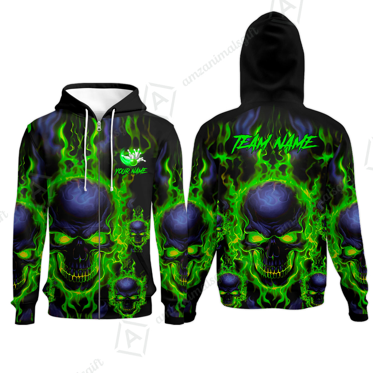 Bowling Customized Jersey Shirt Purple Flame Skull Bowling Tenpin Quarter Zip Shirt, Outfit For Bowlers, Bowling Team
