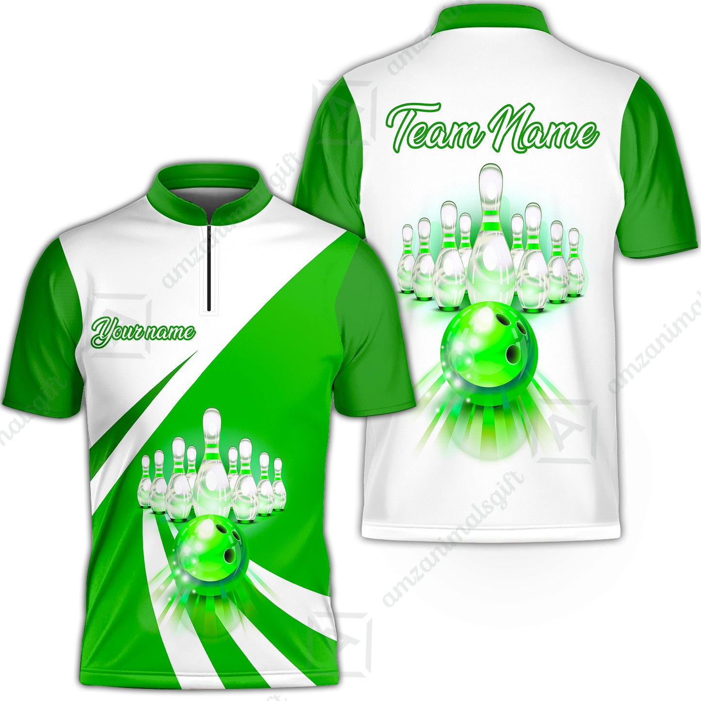 Bowling Customized Jersey White Green Shirt Rolling Bowling Tenpin Jersey Shirt, Outfit For Bowlers, Bowling Team