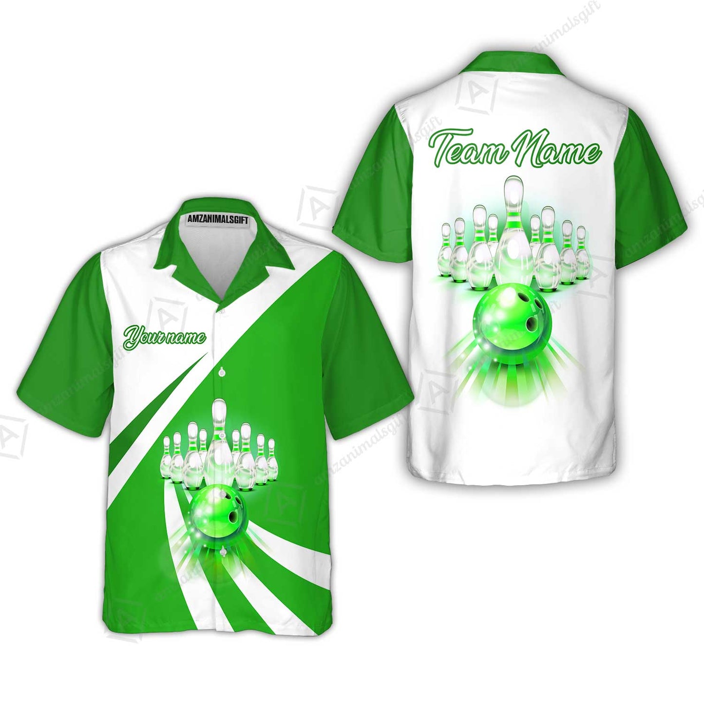 Bowling Customized Jersey White Green Shirt Rolling Bowling Tenpin Jersey Shirt, Outfit For Bowlers, Bowling Team