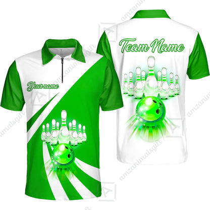 Bowling Customized Jersey White Green Shirt Rolling Bowling Tenpin Jersey Shirt, Outfit For Bowlers, Bowling Team