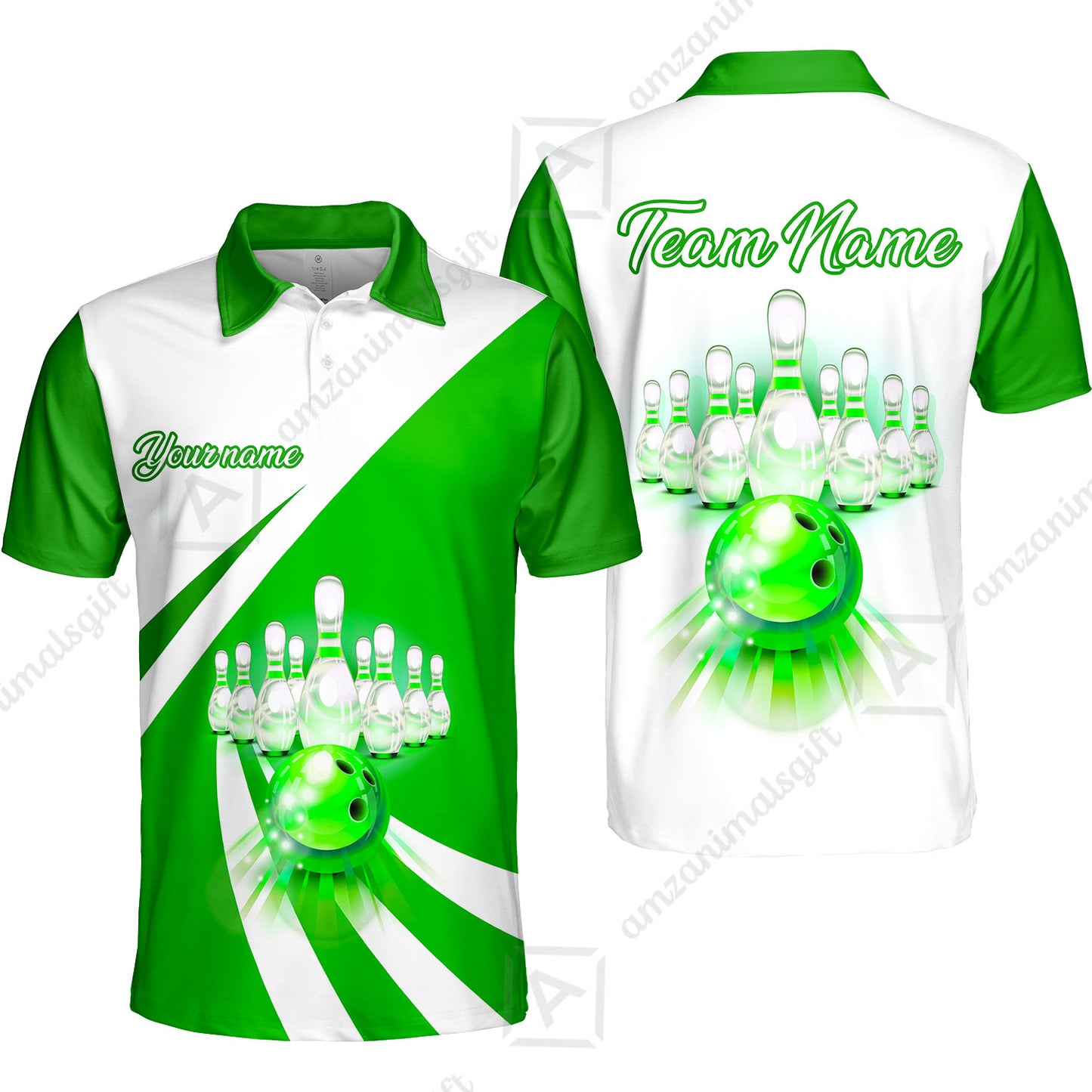 Bowling Customized Jersey White Green Shirt Rolling Bowling Tenpin Jersey Shirt, Outfit For Bowlers, Bowling Team