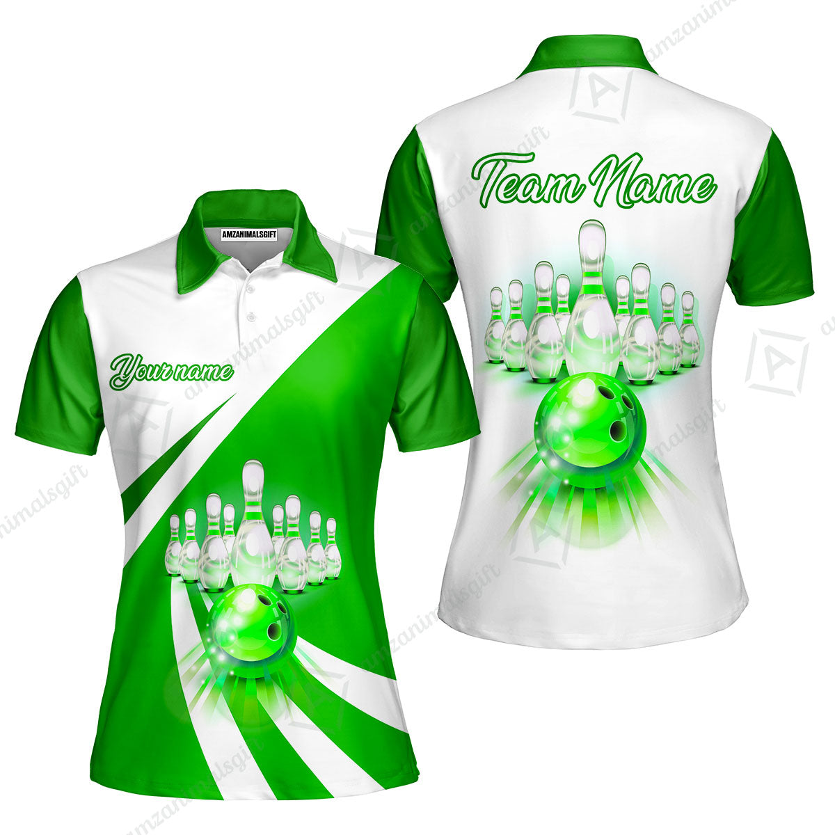 Bowling Customized Jersey White Green Shirt Rolling Bowling Tenpin Jersey Shirt, Outfit For Bowlers, Bowling Team