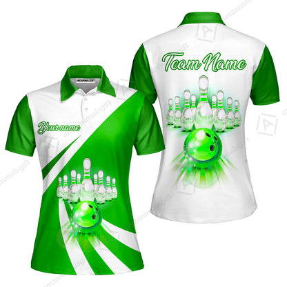 Bowling Customized Jersey White Green Shirt Rolling Bowling Tenpin Jersey Shirt, Outfit For Bowlers, Bowling Team