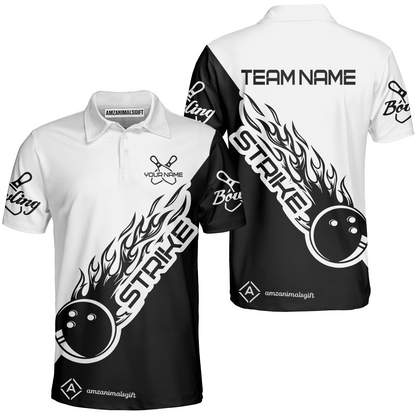 Bowling Customized Jersey Black White Shirt Strike Ball Bowling Tenpin Quarter Zip Shirt For Bowlers, Bowling Team