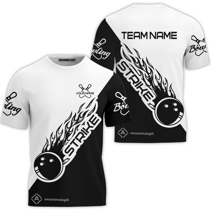 Bowling Customized Jersey Black White Shirt Strike Ball Bowling Tenpin Quarter Zip Shirt For Bowlers, Bowling Team