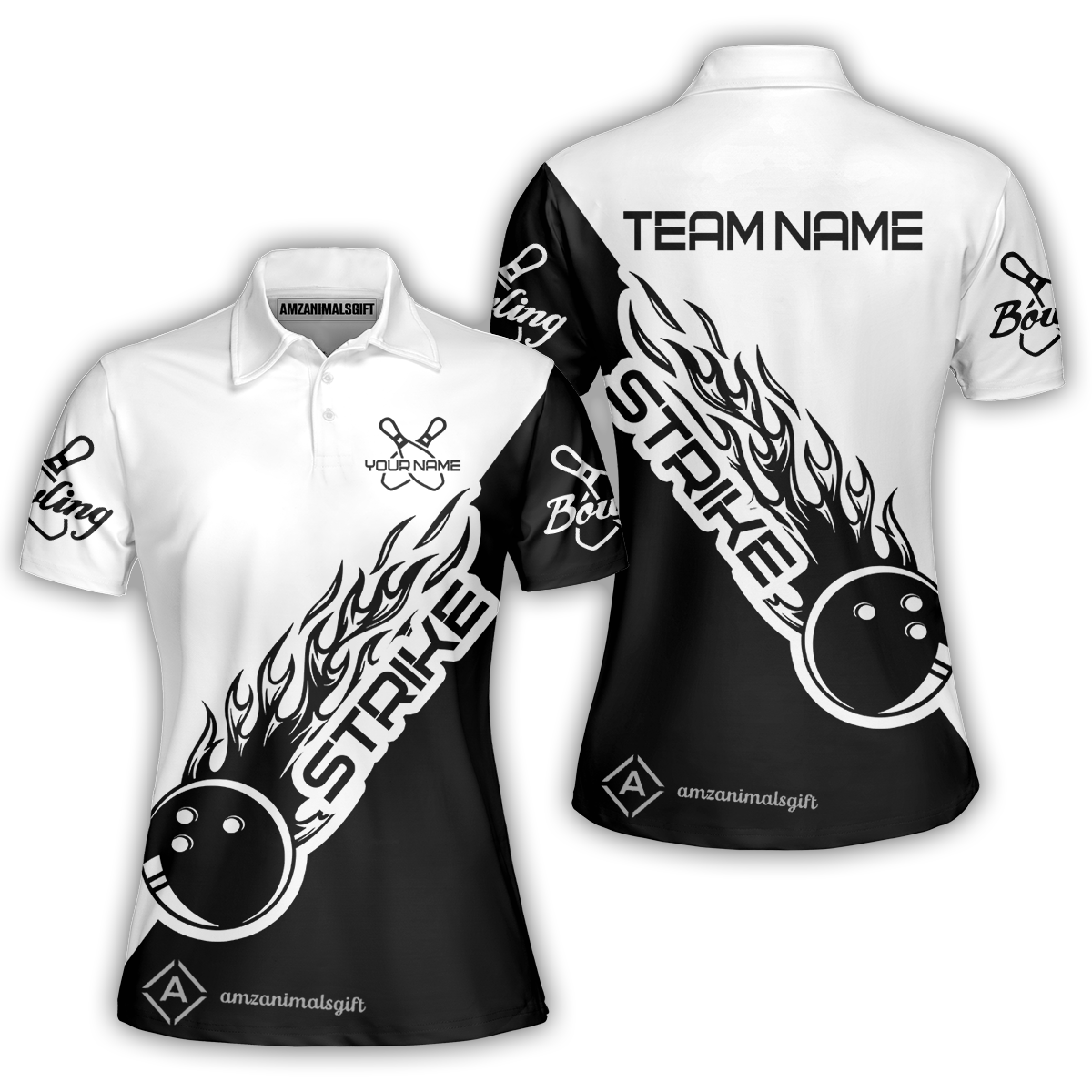 Bowling Customized Jersey Black White Shirt Strike Ball Bowling Tenpin Quarter Zip Shirt For Bowlers, Bowling Team