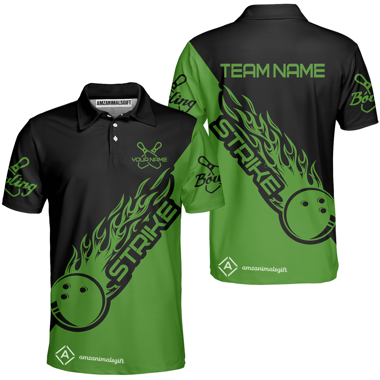 Bowling Customized Jersey Black Green Shirt Strike Ball Bowling Tenpin Quarter Zip Shirt For Bowlers, Bowling Team