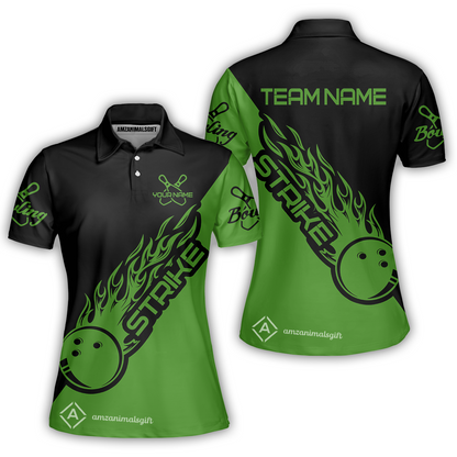 Bowling Customized Jersey Black Green Shirt Strike Ball Bowling Tenpin Quarter Zip Shirt For Bowlers, Bowling Team