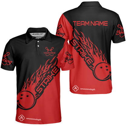 Bowling Customized Jersey Black Red Shirt Strike Ball Bowling Tenpin Quarter Zip Shirt For Bowlers, Bowling Team