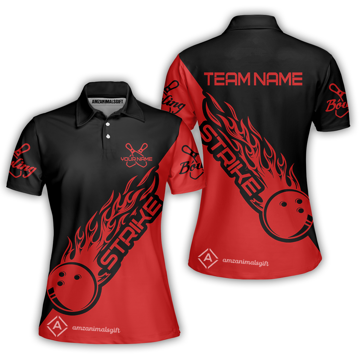 Bowling Customized Jersey Black Red Shirt Strike Ball Bowling Tenpin Quarter Zip Shirt For Bowlers, Bowling Team