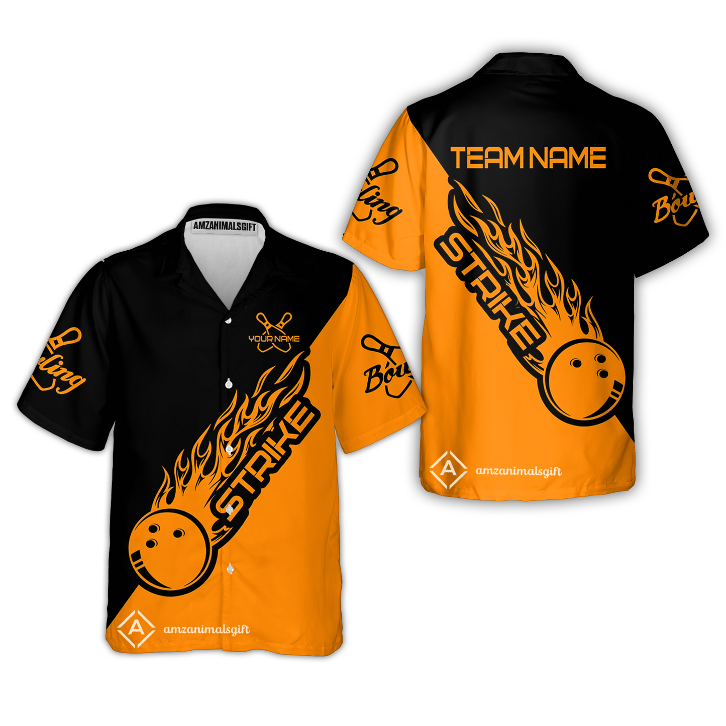 Bowling Customized Jersey Black Orange Shirt Strike Ball Bowling Tenpin Quarter Zip Shirt For Bowlers, Bowling Team