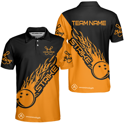 Bowling Customized Jersey Black Orange Shirt Strike Ball Bowling Tenpin Quarter Zip Shirt For Bowlers, Bowling Team