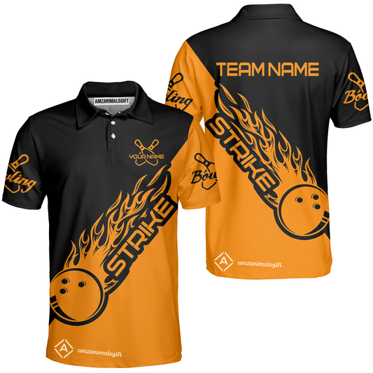 Bowling Customized Jersey Black Orange Shirt Strike Ball Bowling Tenpin Quarter Zip Shirt For Bowlers, Bowling Team