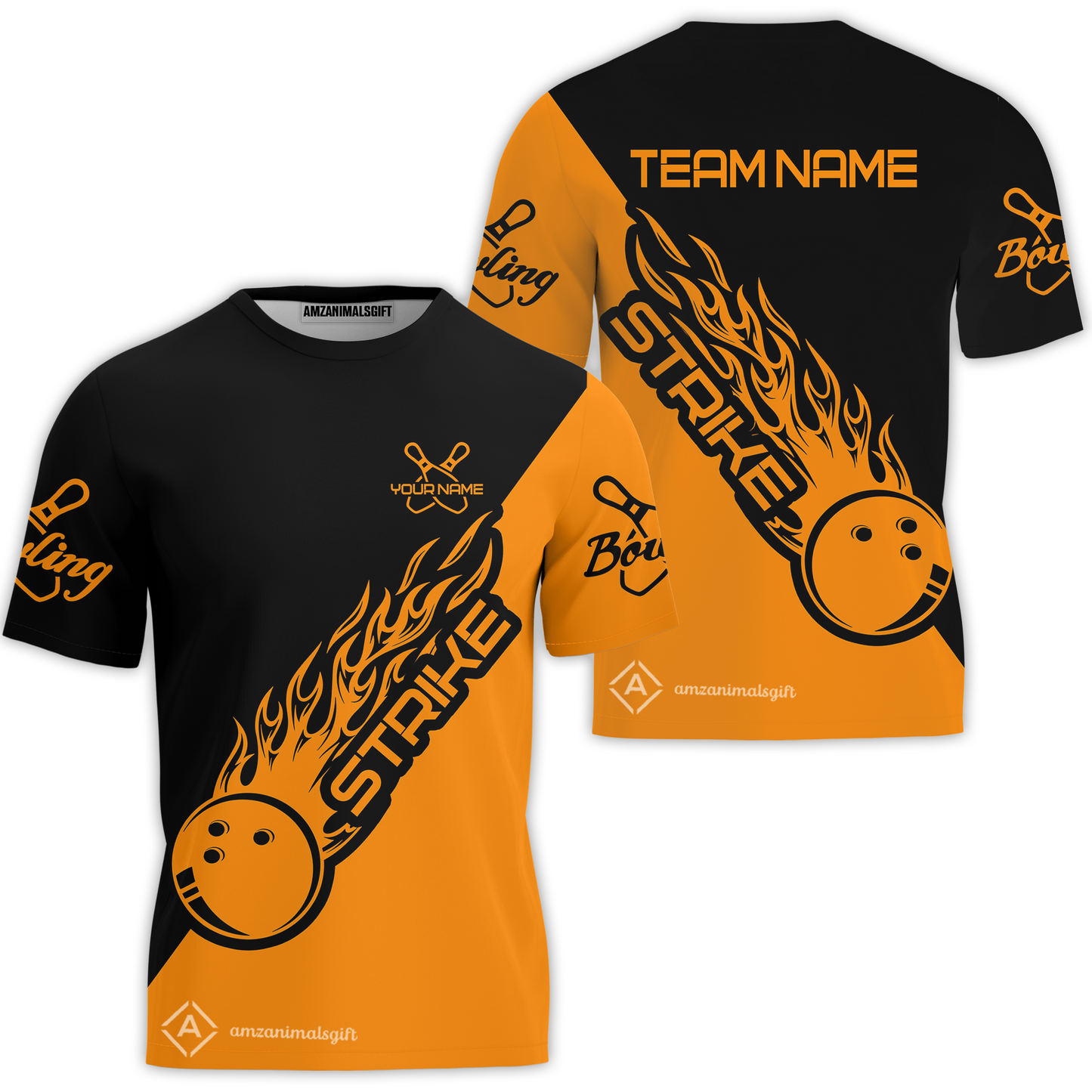 Bowling Customized Jersey Black Orange Shirt Strike Ball Bowling Tenpin Quarter Zip Shirt For Bowlers, Bowling Team