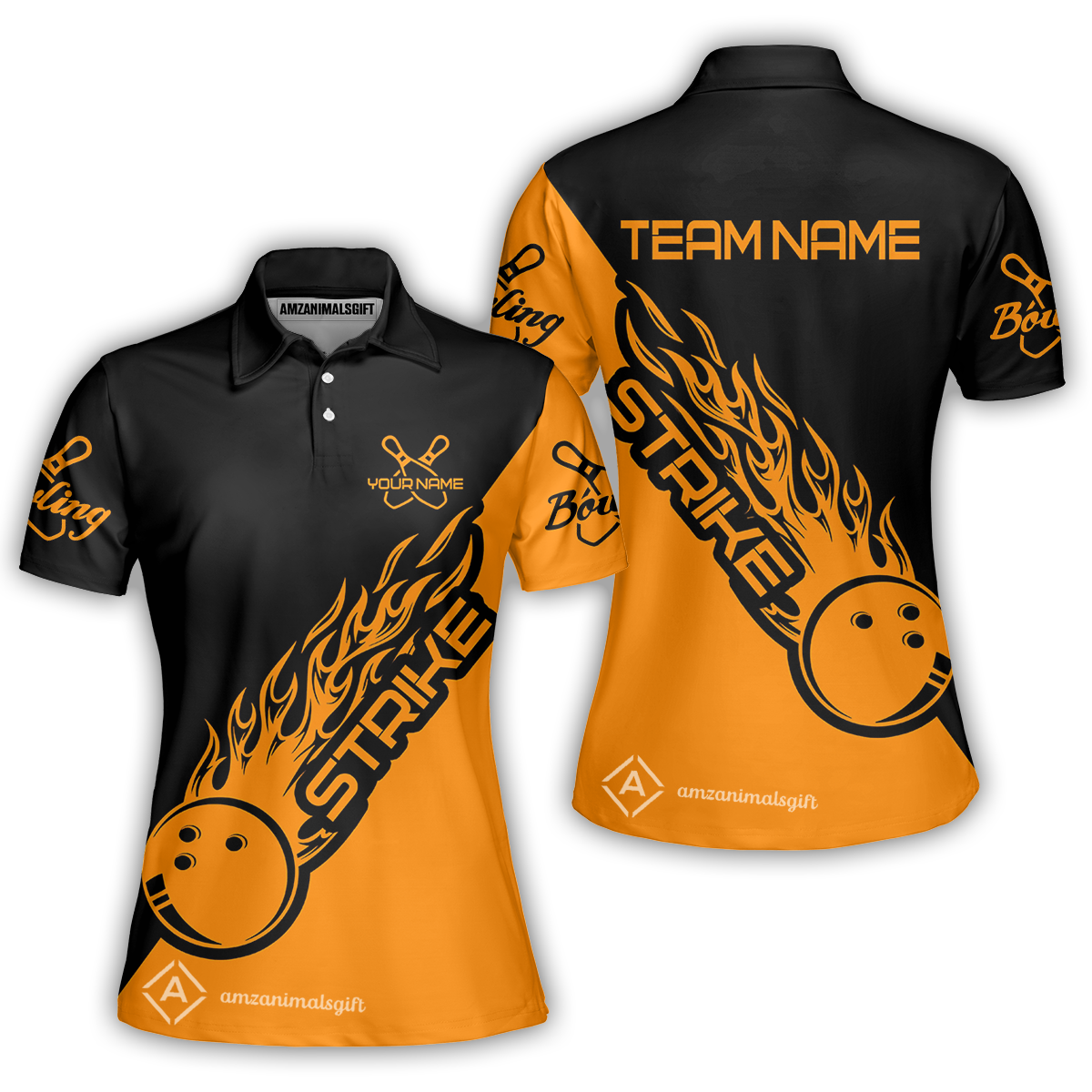 Bowling Customized Jersey Black Orange Shirt Strike Ball Bowling Tenpin Quarter Zip Shirt For Bowlers, Bowling Team