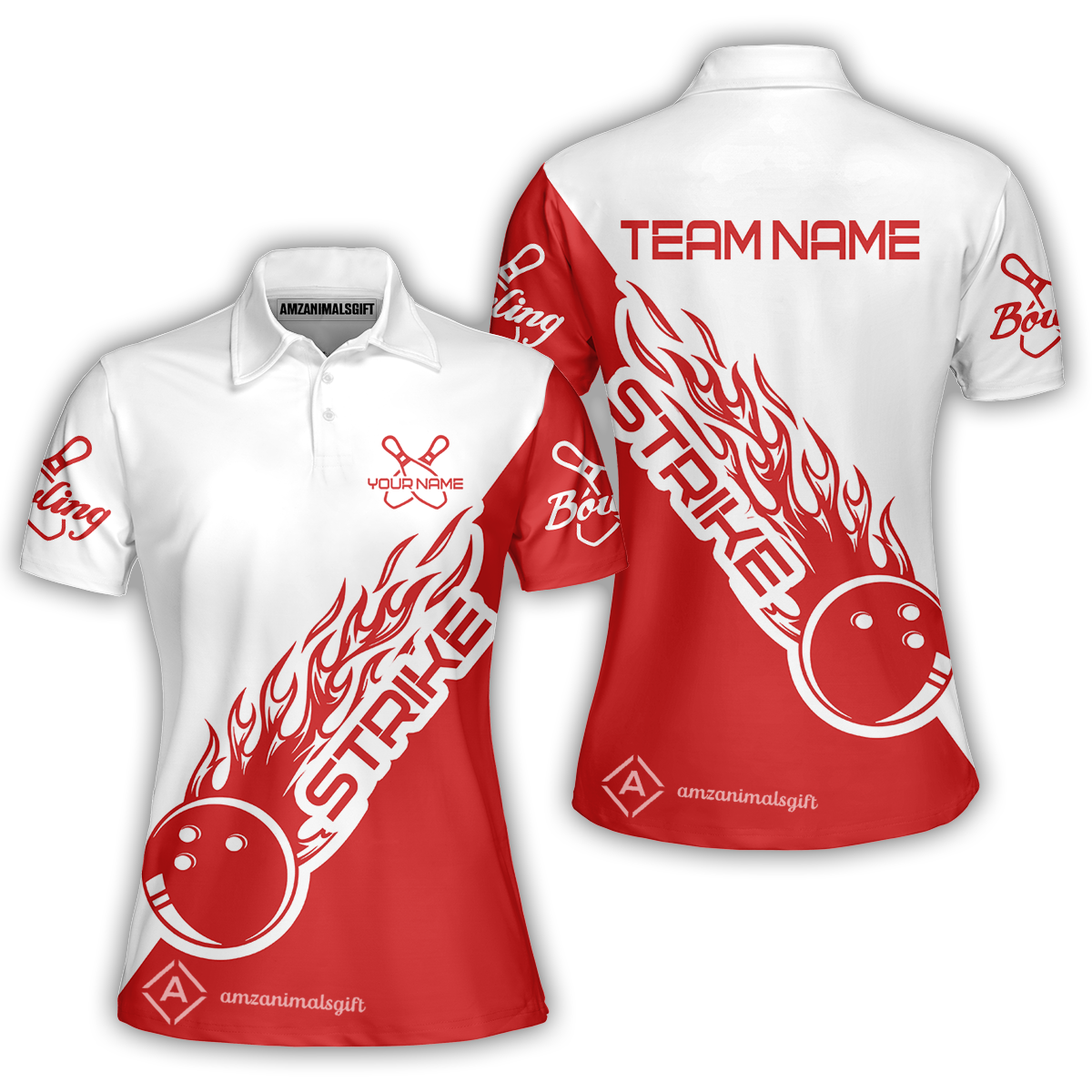 Bowling Customized Jersey Polo White Red Shirt Strike Ball Bowling Tenpin Quarter Zip Shirt For Bowlers, Bowling Team