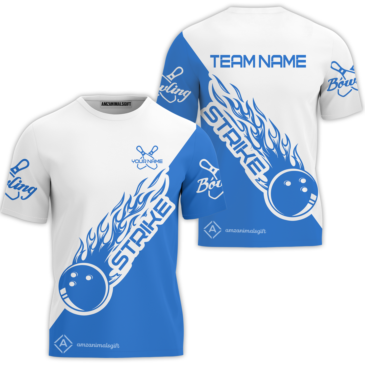 Bowling Customized Jersey White Blue Shirt Strike Ball Bowling Tenpin Quarter Zip Shirt For Bowlers, Bowling Team