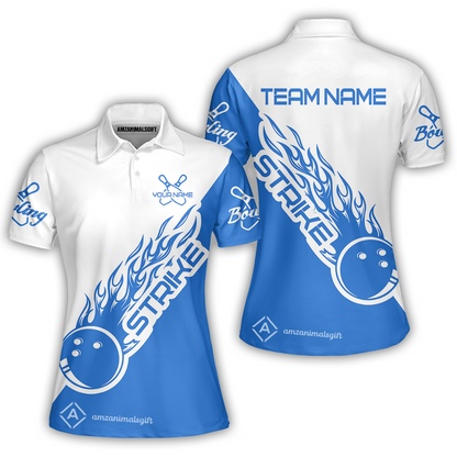 Bowling Customized Jersey White Blue Shirt Strike Ball Bowling Tenpin Quarter Zip Shirt For Bowlers, Bowling Team