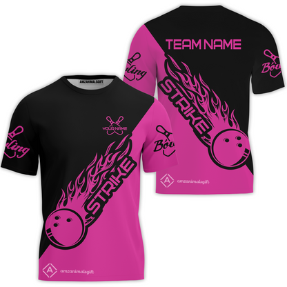 Bowling Customized Jersey Black Pink Shirt Strike Ball Bowling Tenpin Quarter Zip Shirt For Bowlers, Bowling Team