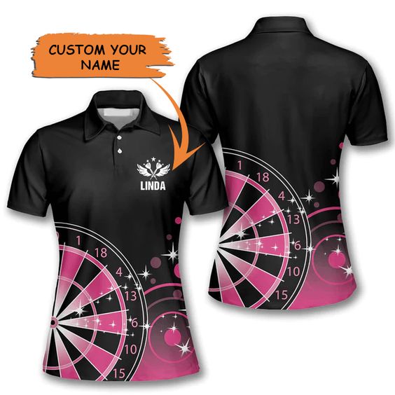 Customized Darts Polo Shirt, Darts Black Pink, Personalized Name Polo Shirt For Women - Perfect Gift For Darts Lovers, Darts Players