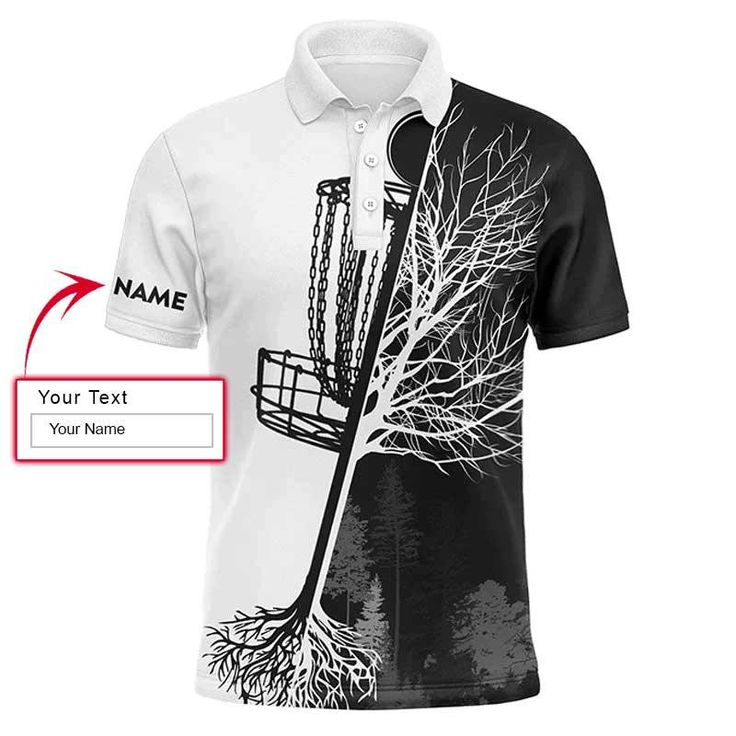 Custom Golf Long Sleeve Men Polo Shirt, Custom Name Black And White Disc Golf Basket Apparel - Perfect Gift For Men, Golf Lovers