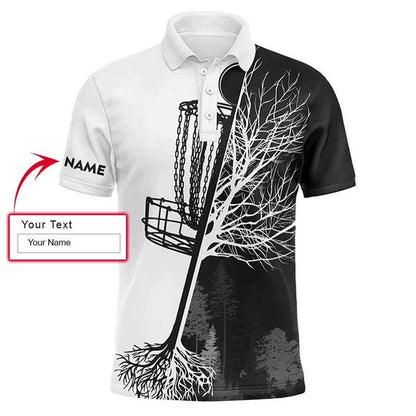 Custom Golf Long Sleeve Men Polo Shirt, Custom Name Black And White Disc Golf Basket Apparel - Perfect Gift For Men, Golf Lovers