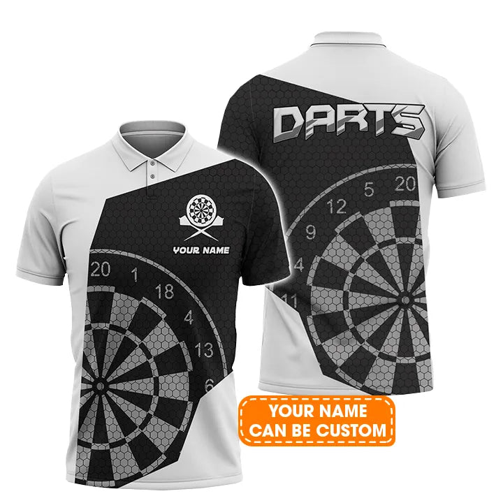 Darts Custom Name Men Polo Shirt, White Black Dart Board Personalized Men Polo Shirt Gift For Darts Lovers, Friend, Team, Darts Player