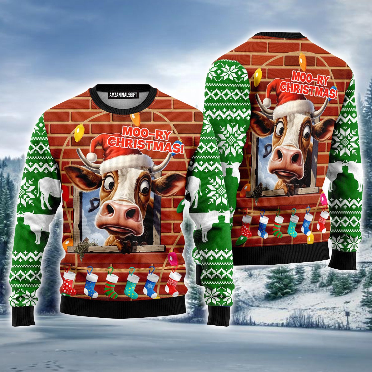 Funny Cow Moory Christmas Ugly Christmas Sweater For Men & Women, Perfect Outfit For Christmas New Year Autumn Winter