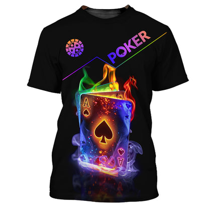 Customized Poker Shirt, Colorful Poker Ace Card Shirts, Perfect Outfit For Poker Players