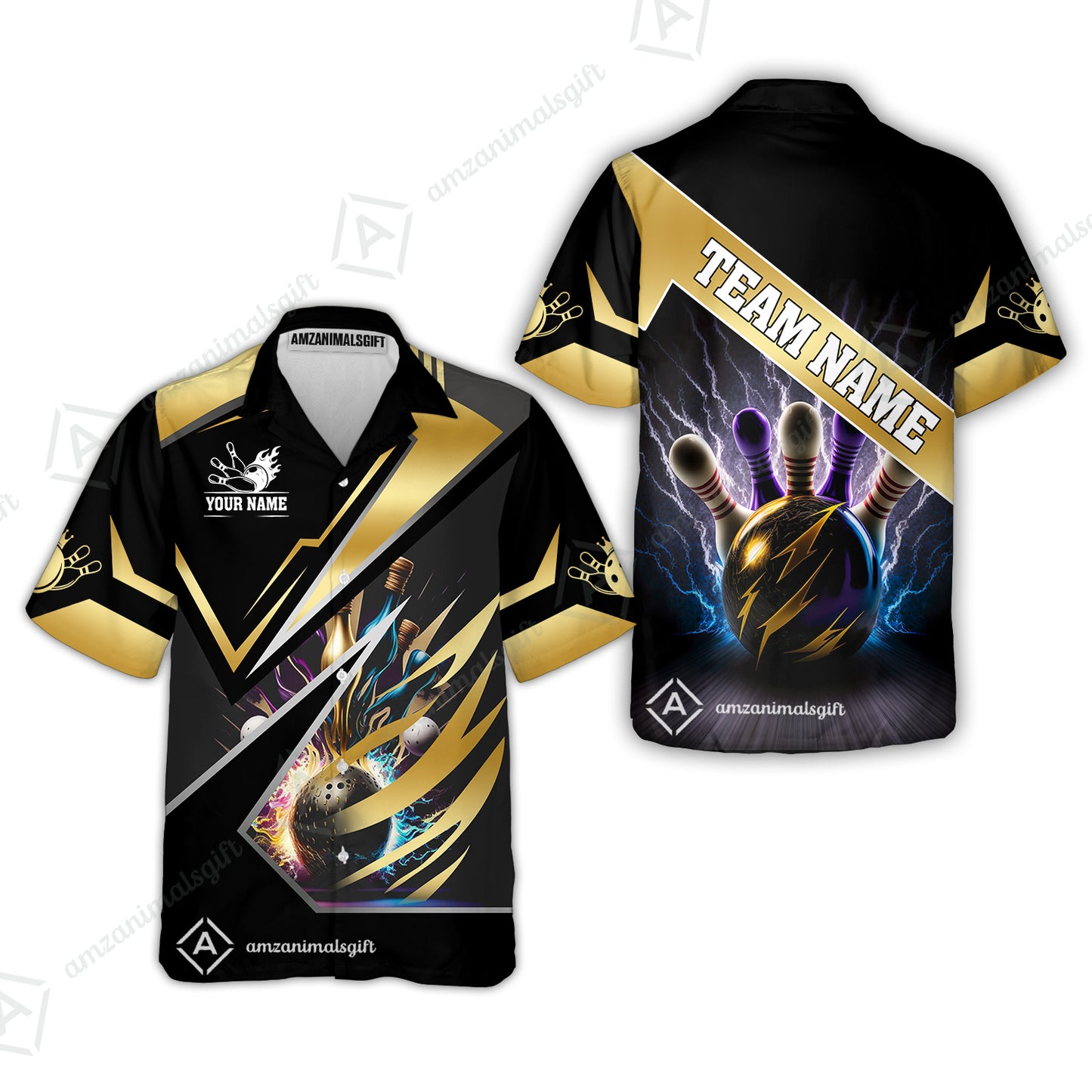 Customized Bowling Jersey Shirt, Bowling And Pins Premium Multicolor Option Customized Name And Team Zipper Polo Jerseys Shirts