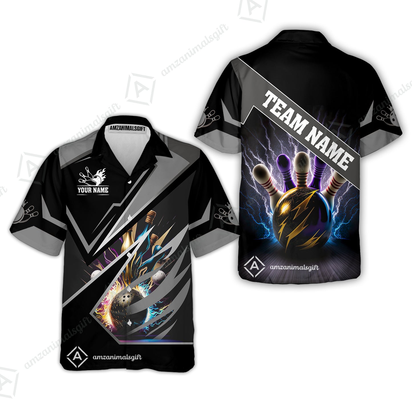 Customized Bowling Jersey Shirt, Bowling And Pins Premium Multicolor Option Customized Name And Team Zipper Polo Jerseys Shirts