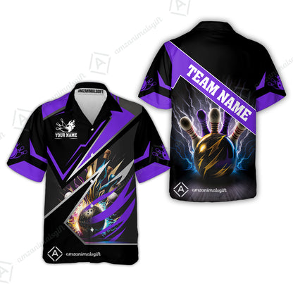 Customized Bowling Jersey Shirt, Bowling And Pins Premium Multicolor Option Customized Name And Team Zipper Polo Jerseys Shirts