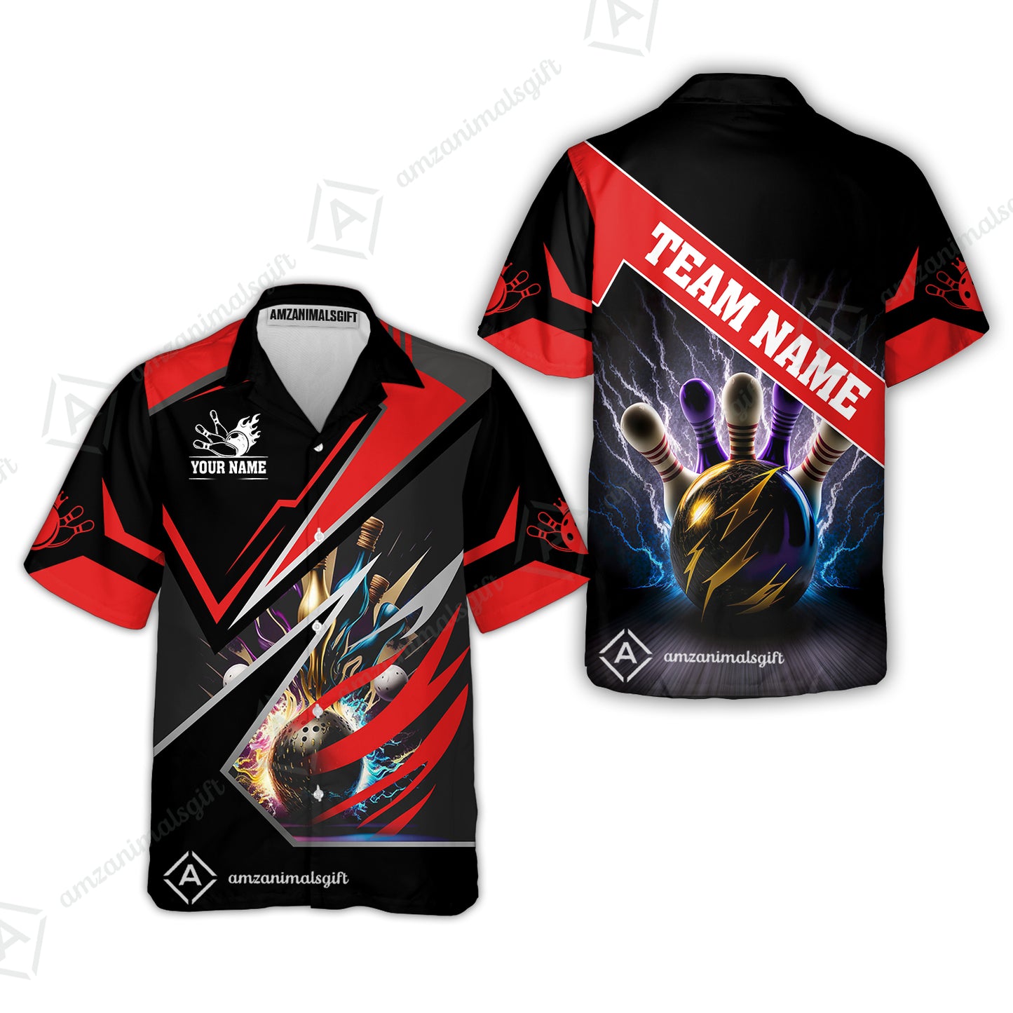 Customized Bowling Jersey Shirt, Bowling And Pins Premium Multicolor Option Customized Name And Team Zipper Polo Jerseys Shirts