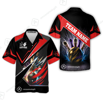 Customized Bowling Jersey Shirt, Bowling And Pins Premium Multicolor Option Customized Name And Team Zipper Polo Jerseys Shirts