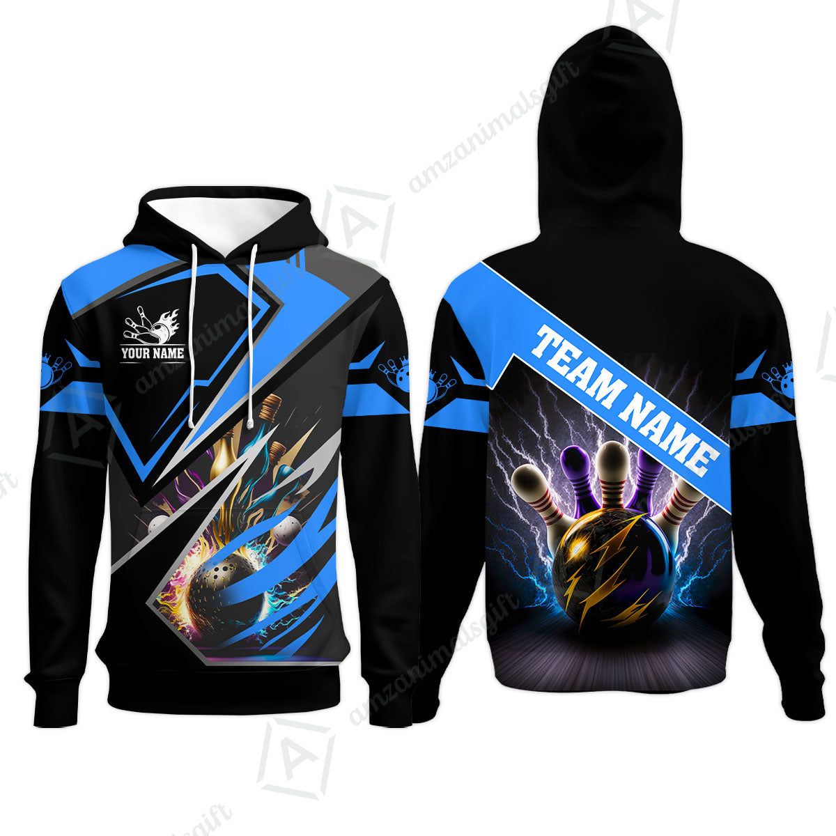 Customized Bowling Jersey Shirt, Bowling And Pins Premium Multicolor Option Customized Name And Team Zipper Polo Jerseys Shirts