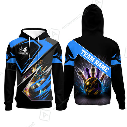 Customized Bowling Jersey Shirt, Bowling And Pins Premium Multicolor Option Customized Name And Team Zipper Polo Jerseys Shirts