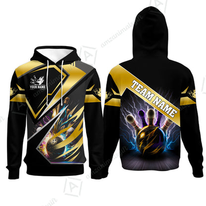 Customized Bowling Jersey Shirt, Bowling And Pins Premium Multicolor Option Customized Name And Team Zipper Polo Jerseys Shirts