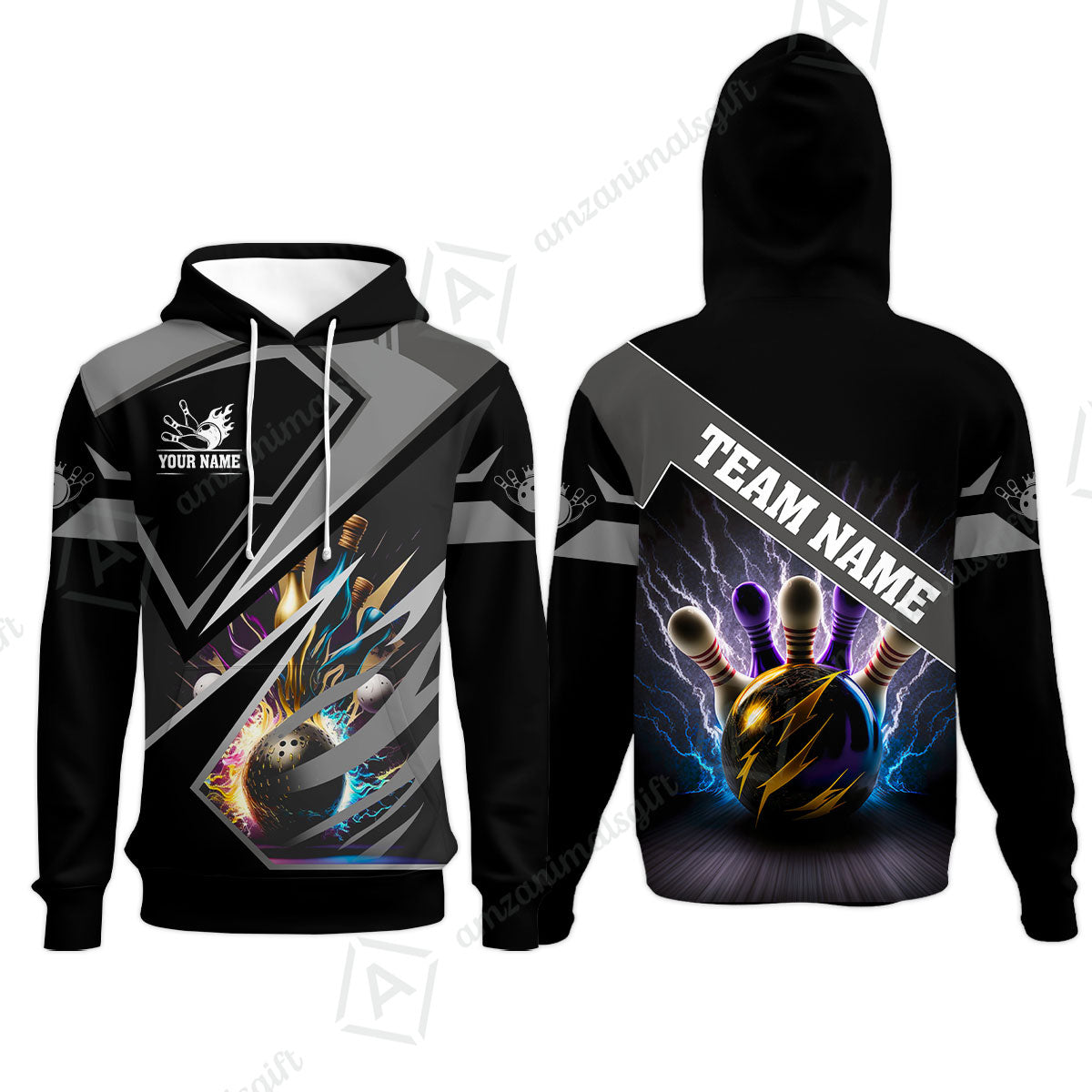 Customized Bowling Jersey Shirt, Bowling And Pins Premium Multicolor Option Customized Name And Team Zipper Polo Jerseys Shirts