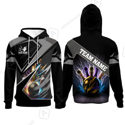 Customized Bowling Jersey Shirt, Bowling And Pins Premium Multicolor Option Customized Name And Team Zipper Polo Jerseys Shirts