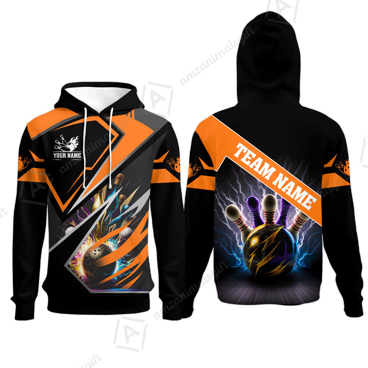 Customized Bowling Jersey Shirt, Bowling And Pins Premium Multicolor Option Customized Name And Team Zipper Polo Jerseys Shirts