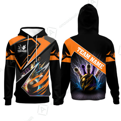 Customized Bowling Jersey Shirt, Bowling And Pins Premium Multicolor Option Customized Name And Team Zipper Polo Jerseys Shirts