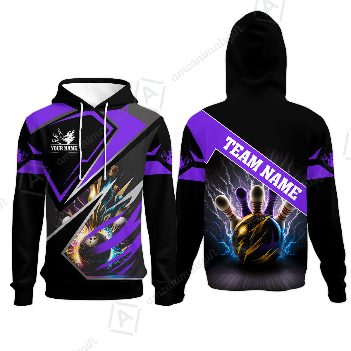 Customized Bowling Jersey Shirt, Bowling And Pins Premium Multicolor Option Customized Name And Team Zipper Polo Jerseys Shirts