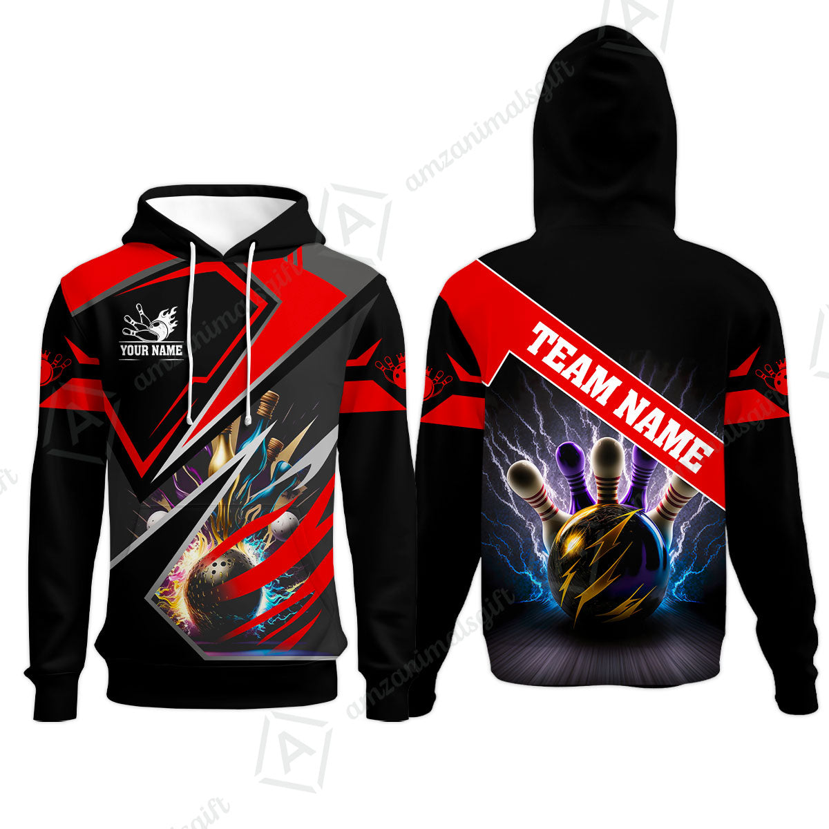 Customized Bowling Jersey Shirt, Bowling And Pins Premium Multicolor Option Customized Name And Team Zipper Polo Jerseys Shirts